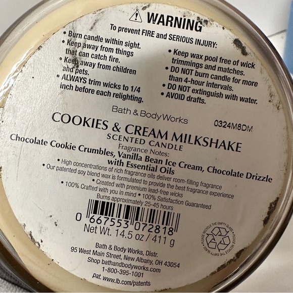 Bath Body Works Cookies & Cream Milkshake Candle 14.5 OZ HTF USED - Picture 4 of 4